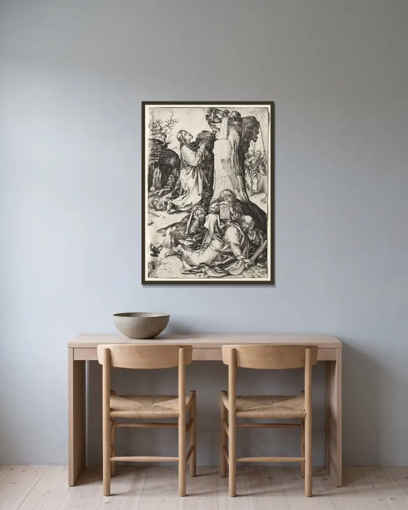 Våndagorna i Getsemane av Martin Schongauer inramad på en vägg
