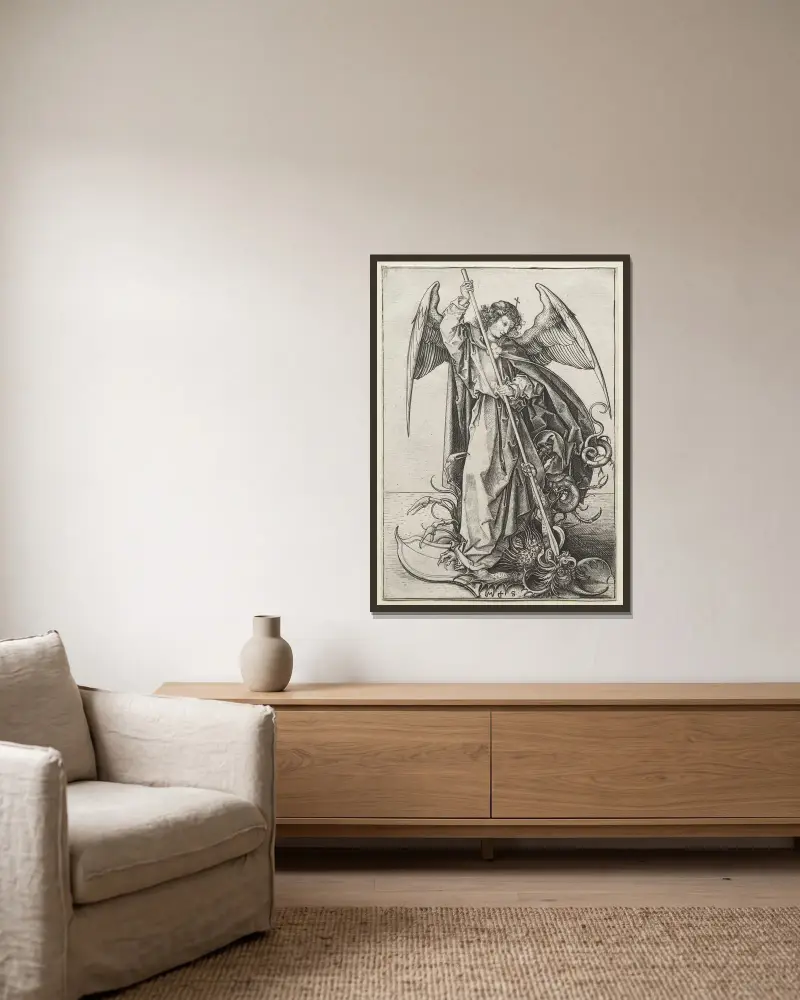 Archanděl Michael probodávající draka, Martin Schongauer v rámu na stěně