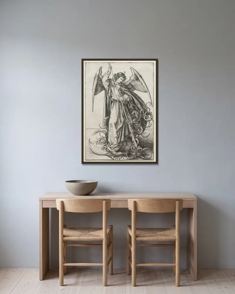 Archanděl Michael probodávající draka, Martin Schongauer v rámu na stěně
