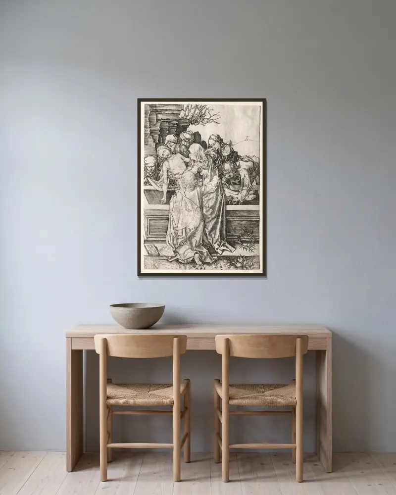 Grablegung Christi von Martin Schongauer gerahmt an einer Wand