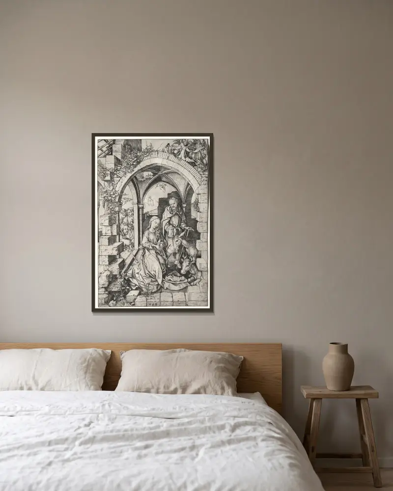 Die Geburt Christi, 1470 – Nr. 2 von Martin Schongauer gerahmt an einer Wand