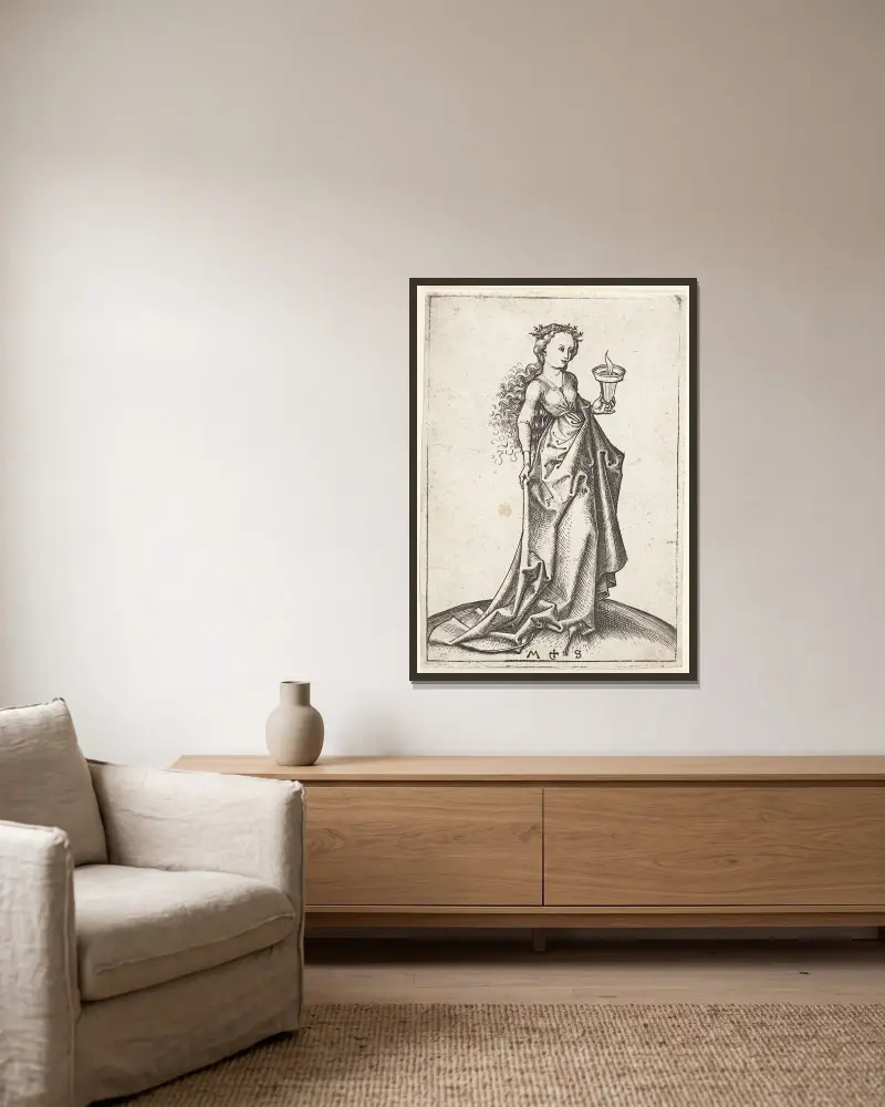 Druhá moudrá panna, Martin Schongauer v rámu na stěně