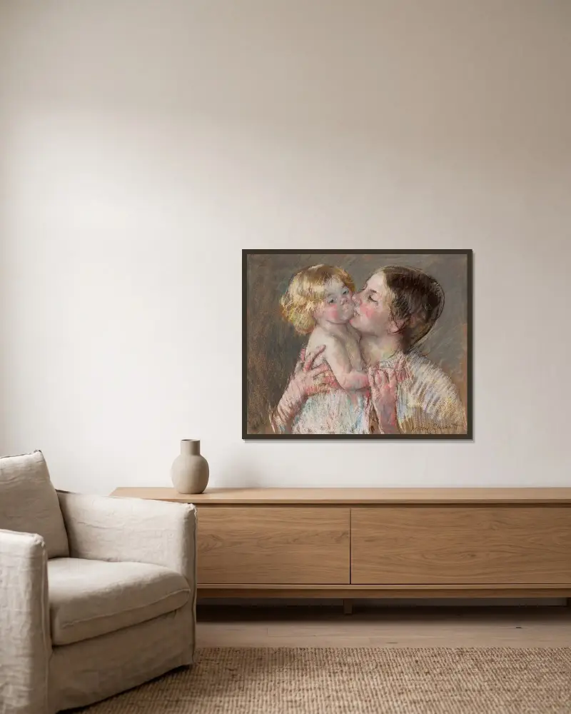 A Kiss for Baby Ann (No. 3) av Mary Cassatt inramad på en vägg