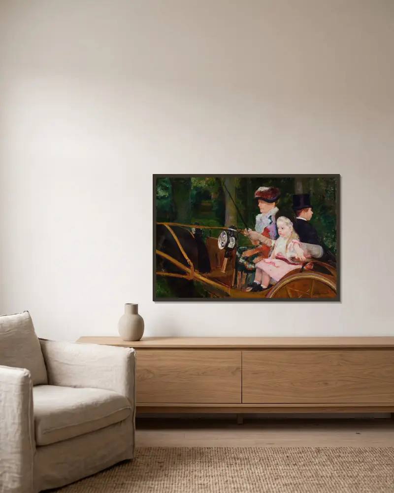 A Woman and a Girl Driving av Mary Cassatt inramad på en vägg