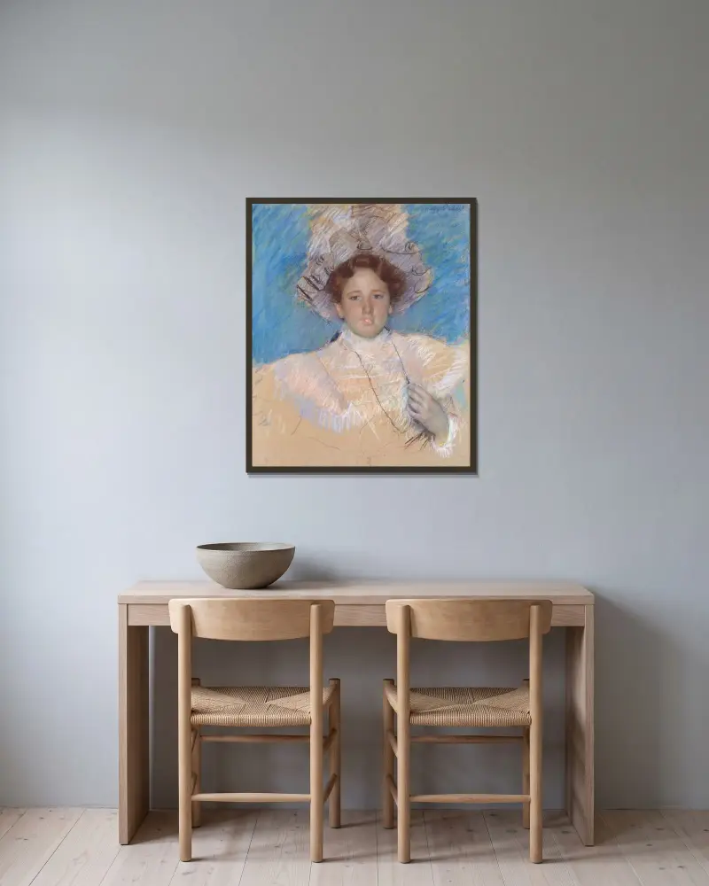 Adaline Havemeyer in a White Hat av Mary Cassatt inramad på en vägg