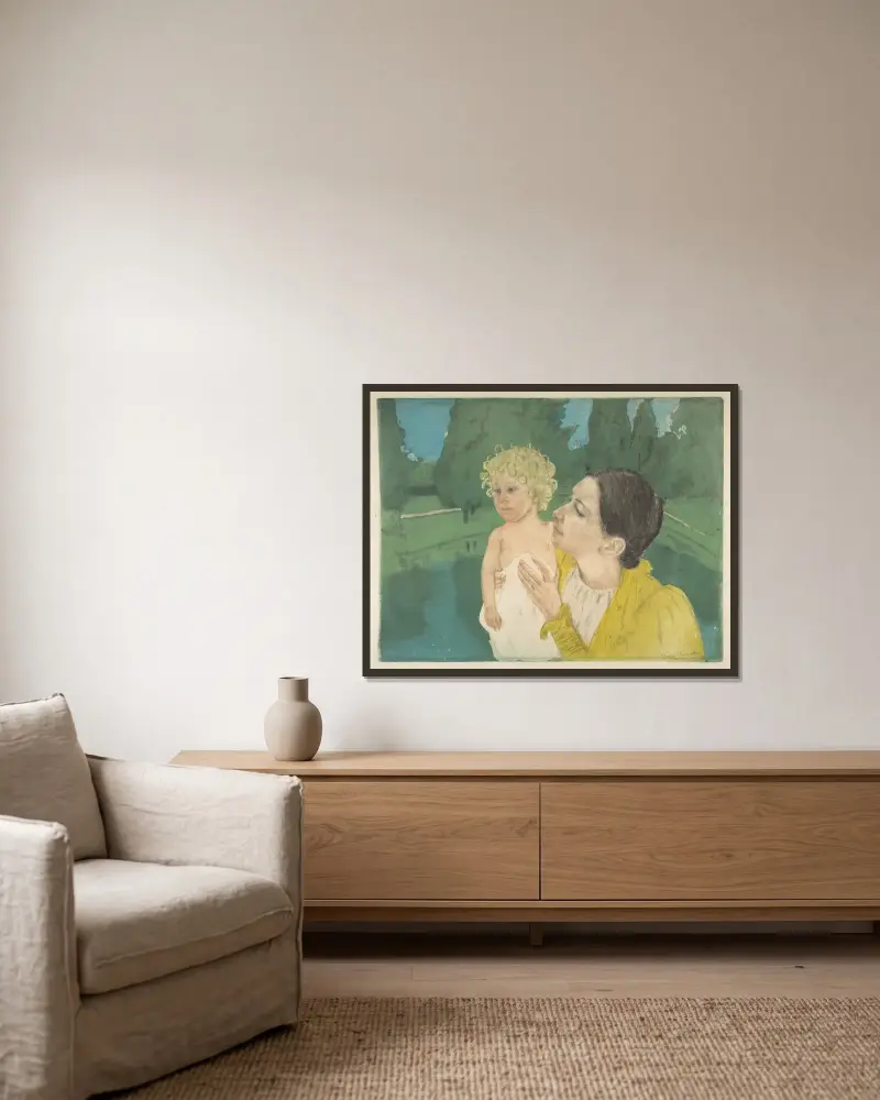 Am Teich von Mary Cassatt gerahmt an einer Wand
