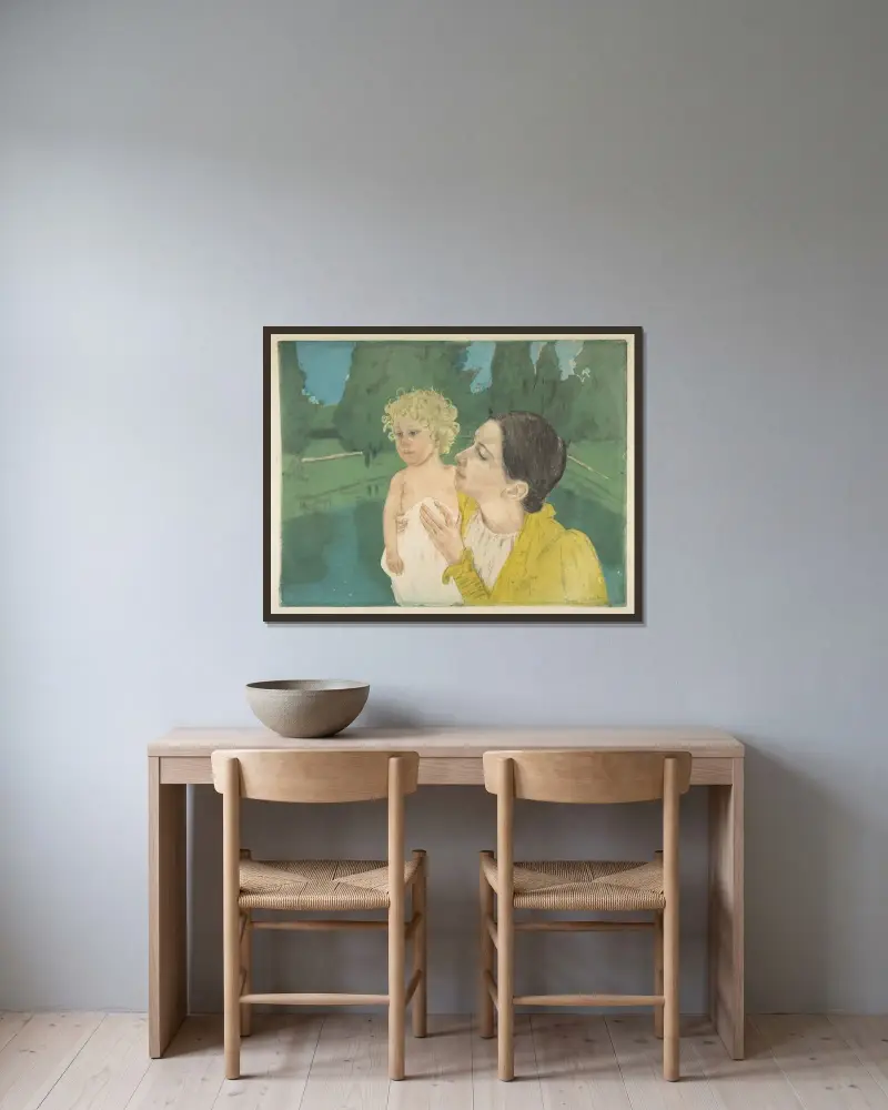 Am Teich von Mary Cassatt gerahmt an einer Wand