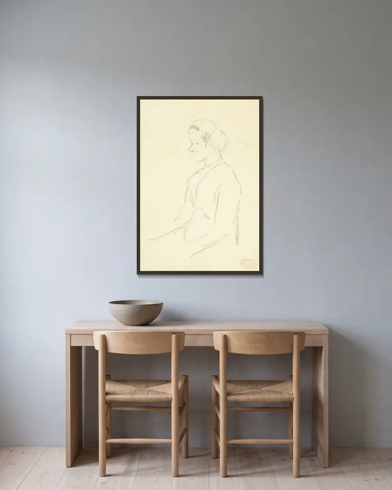 Femme assise de profil av Mary Cassatt inramad på en vägg