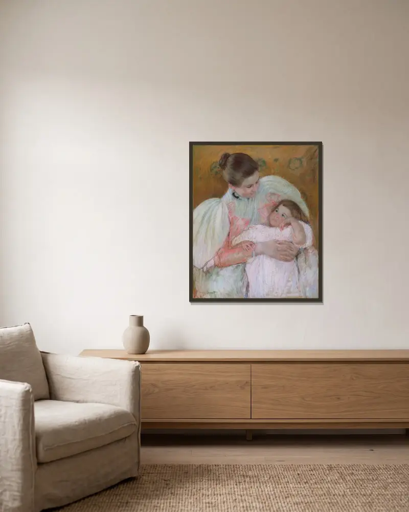 Nurse and Child av Mary Cassatt inramad på en vägg
