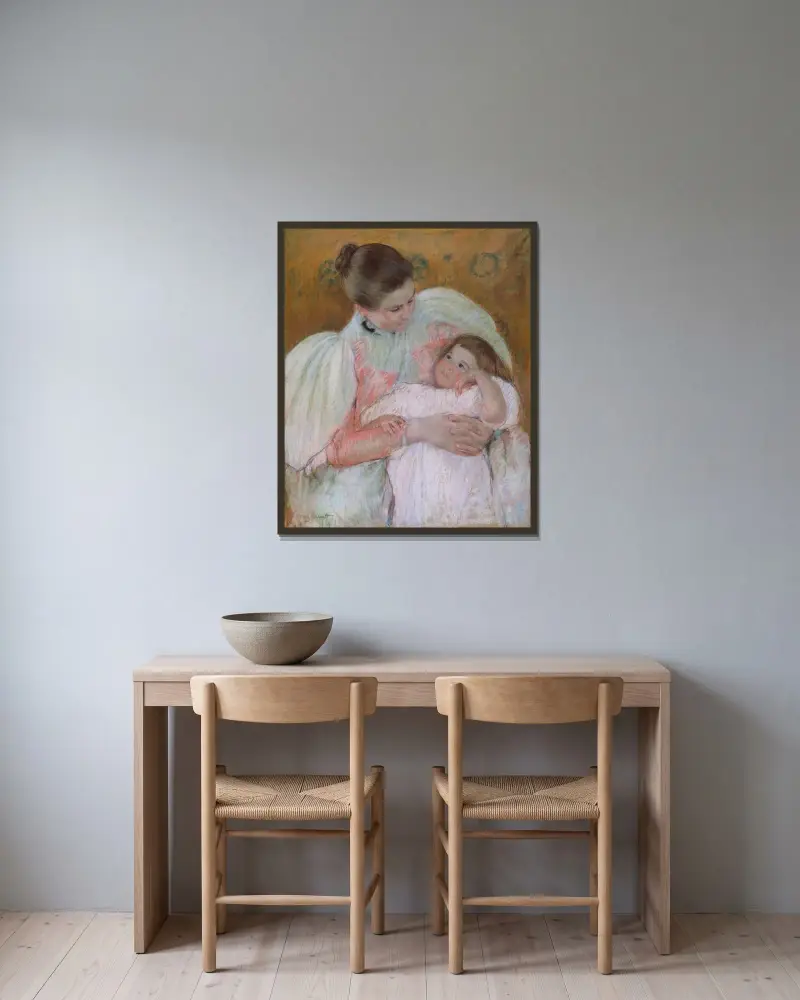Nurse and Child av Mary Cassatt inramad på en vägg