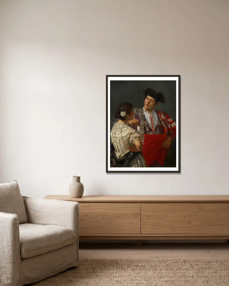 Offering the Panal to the Bullfighter av Mary Cassatt inramad på en vägg