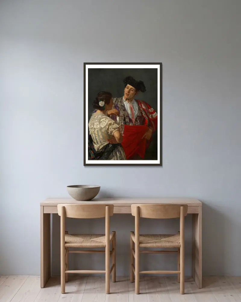 Offering the Panal to the Bullfighter av Mary Cassatt inramad på en vägg