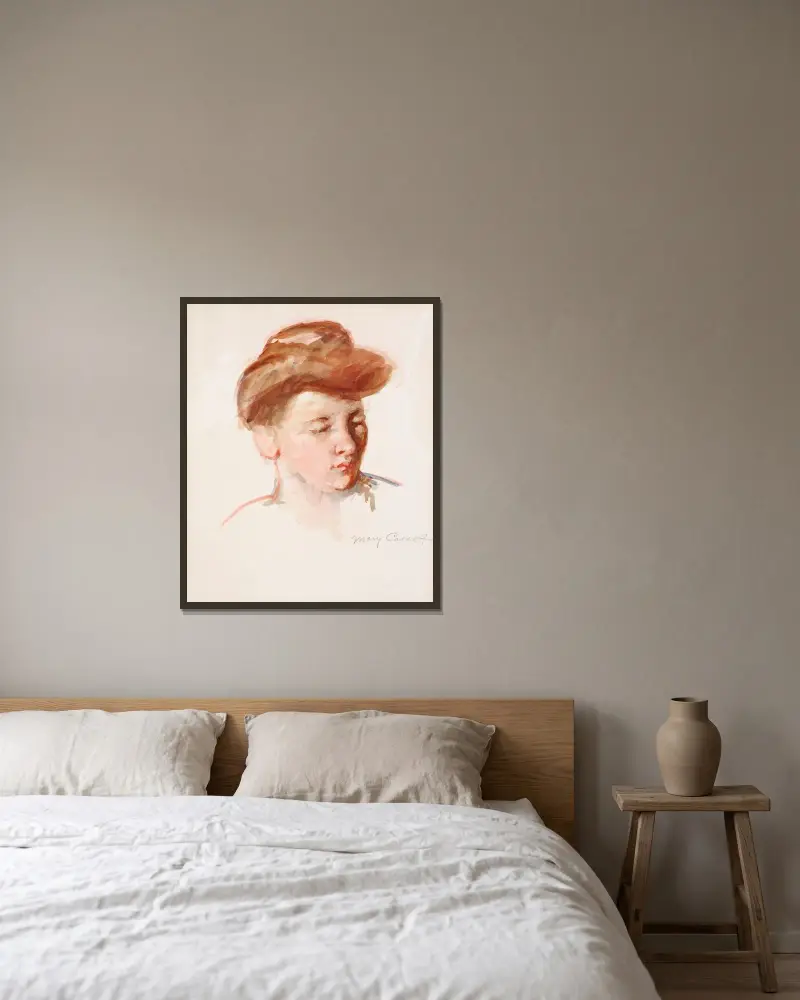 Sketch of Mother Jeanne’s Head Looking Down av Mary Cassatt inramad på en vägg