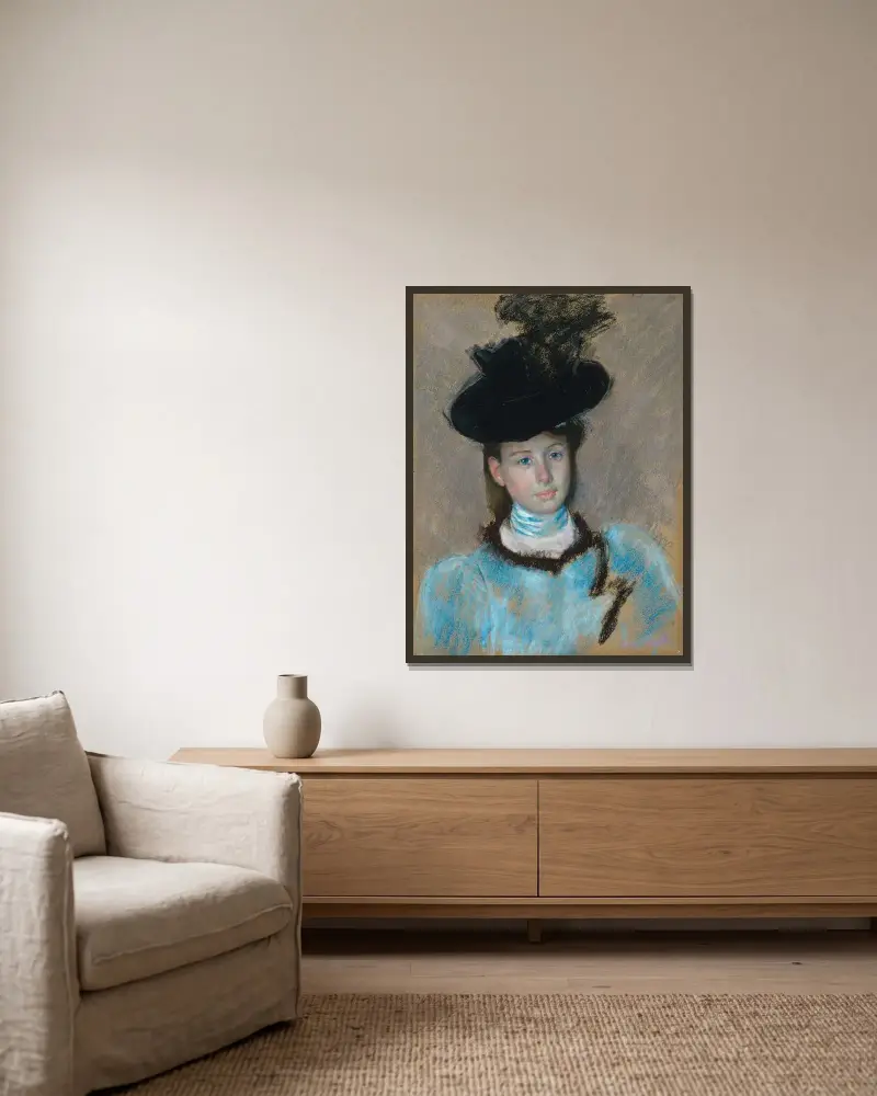 Der schwarze Hut von Mary Cassatt gerahmt an einer Wand
