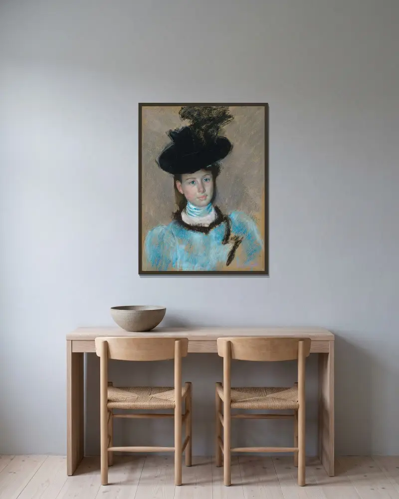 Der schwarze Hut von Mary Cassatt gerahmt an einer Wand
