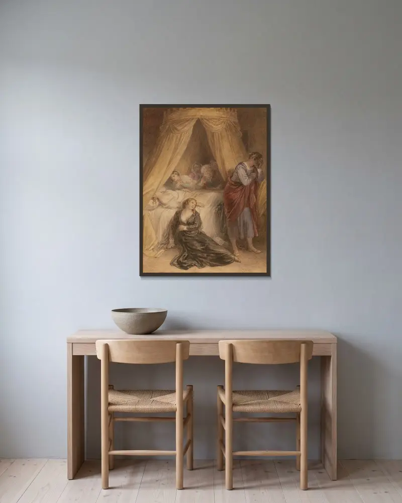 Illustrationen zu Shakespeare Taf. 003 von John Massey Wright gerahmt an einer Wand
