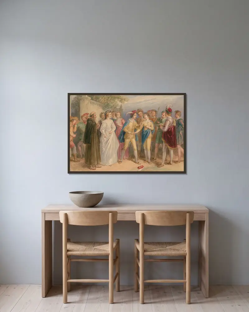 Illustrationen zu Shakespeare, Taf. 27 von John Massey Wright gerahmt an einer Wand