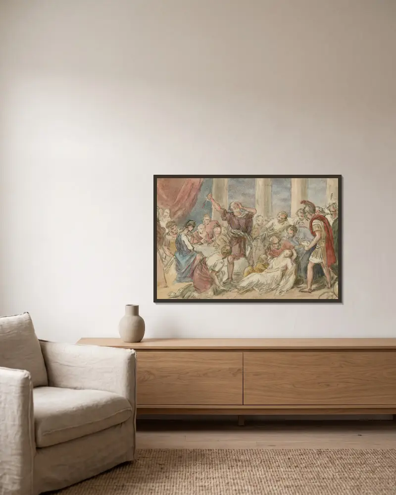 Illustrationen zu Shakespeare, Taf. 39 von John Massey Wright gerahmt an einer Wand