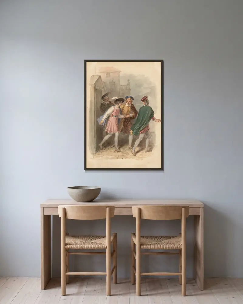 Illustrationen zu Shakespeare, Taf. 052 von John Massey Wright gerahmt an einer Wand