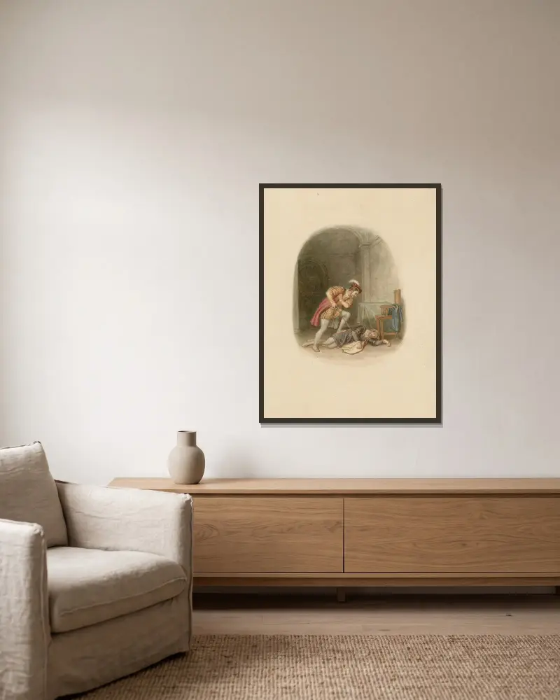 Illustrationen zu Shakespeare, Taf. 85 von John Massey Wright gerahmt an einer Wand