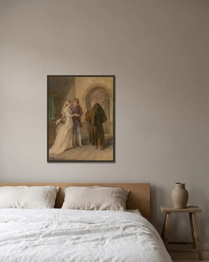 Scener ur Hamlet och Romeo och Julia av John Massey Wright inramad på en vägg