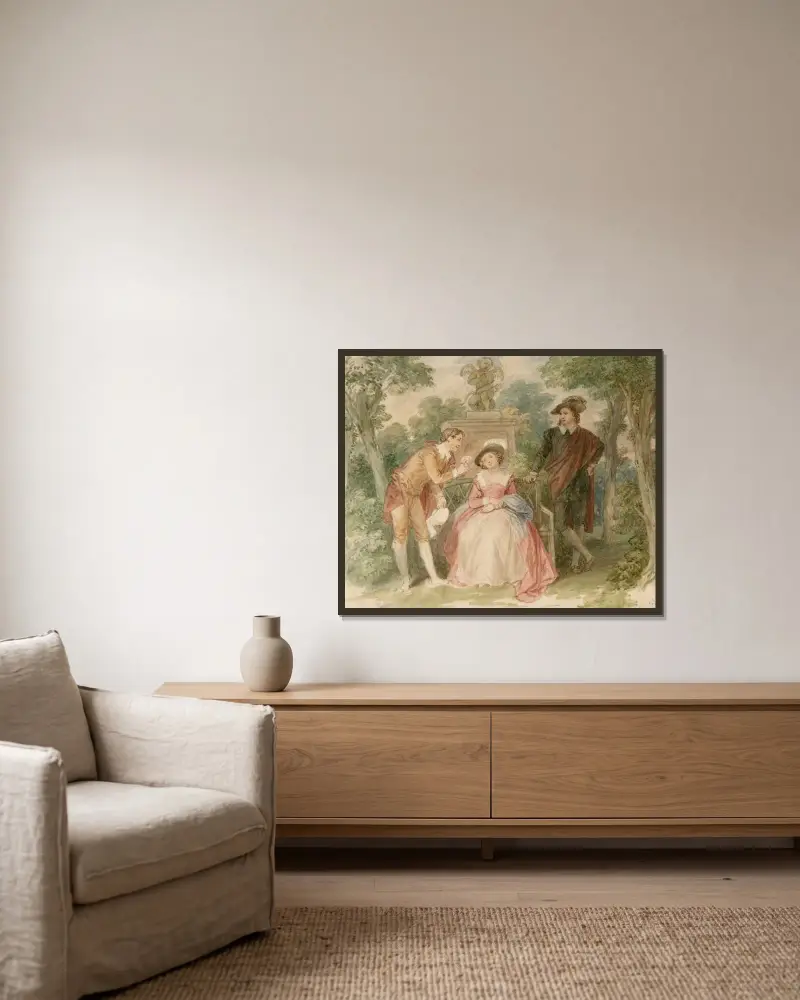 Scener ur Två gentlemän från Verona 3 av John Massey Wright inramad på en vägg