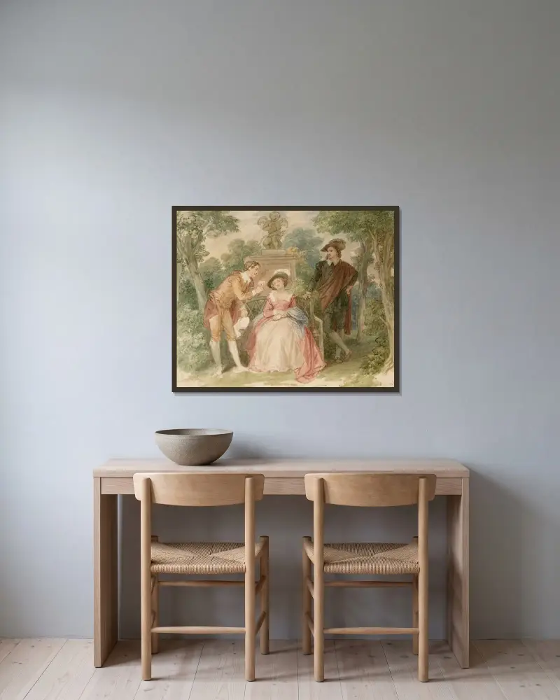 Scener ur Två gentlemän från Verona 3 av John Massey Wright inramad på en vägg