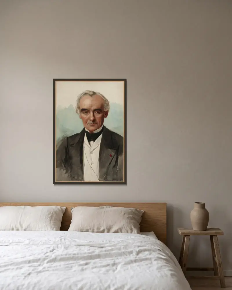 Portrait de Prosper Mérimée av Mathilde Bonaparte inramad på en vägg