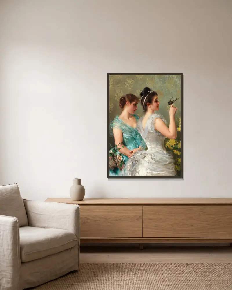 Ein gefiederter Freund von Vittorio Matteo Corcos gerahmt an einer Wand