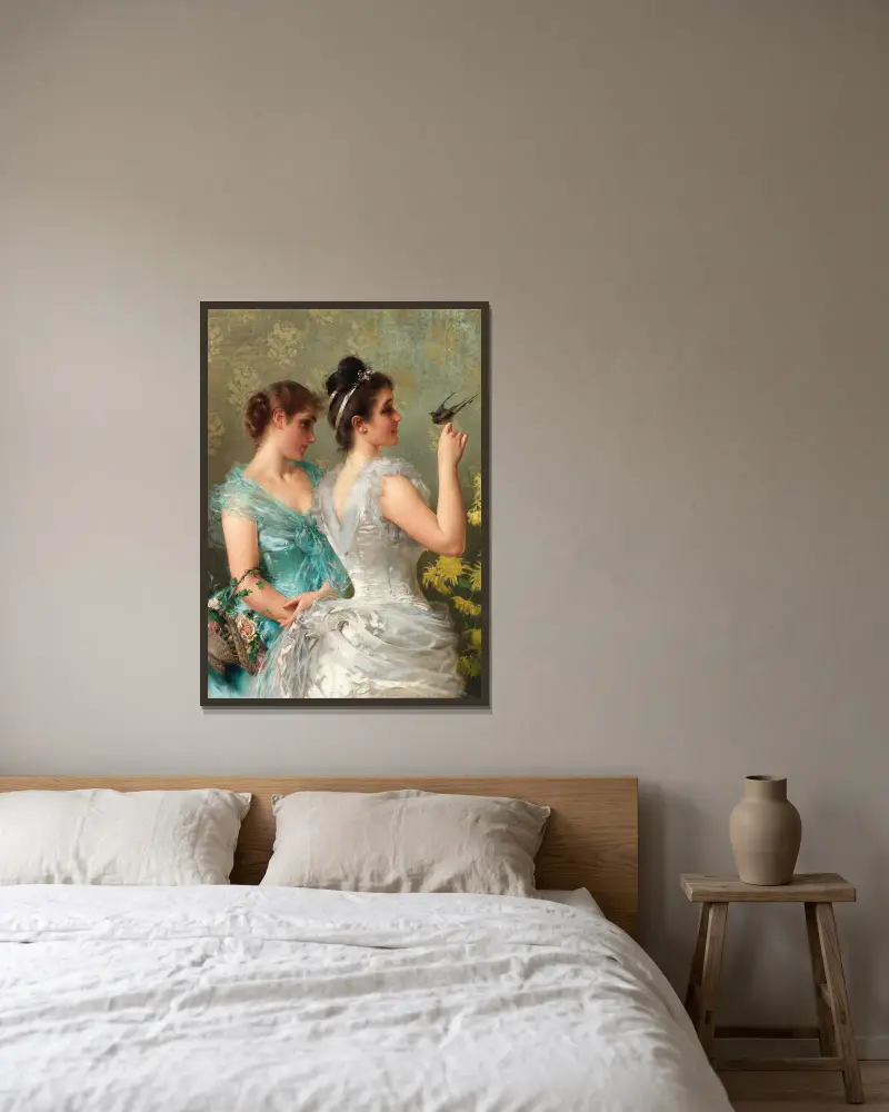 Ein gefiederter Freund von Vittorio Matteo Corcos gerahmt an einer Wand