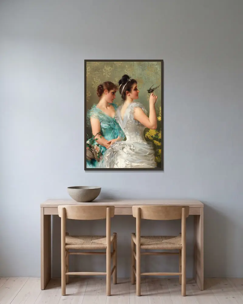 Ein gefiederter Freund von Vittorio Matteo Corcos gerahmt an einer Wand