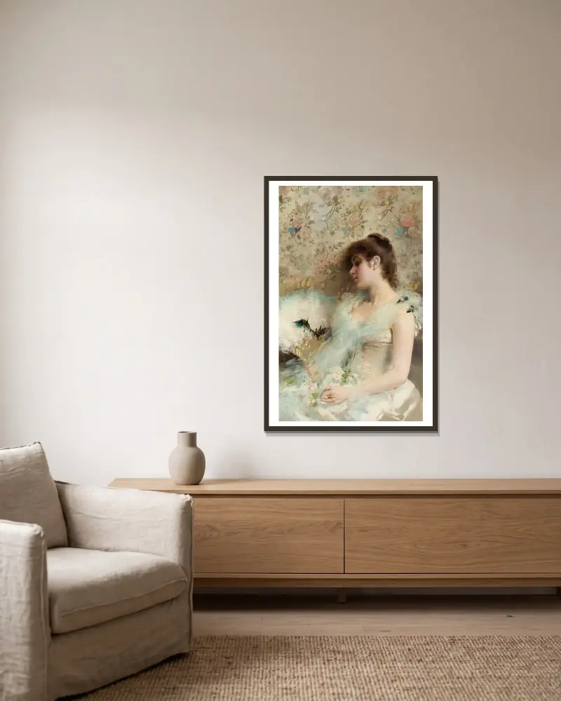 Girl with hummingbirds av Vittorio Matteo Corcos inramad på en vägg