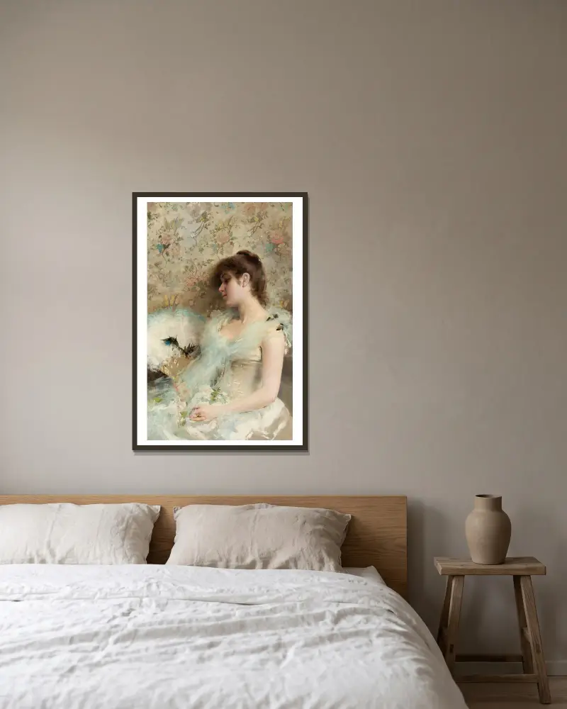 Girl with hummingbirds av Vittorio Matteo Corcos inramad på en vägg