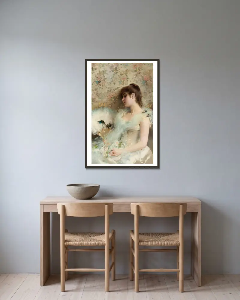 Girl with hummingbirds av Vittorio Matteo Corcos inramad på en vägg
