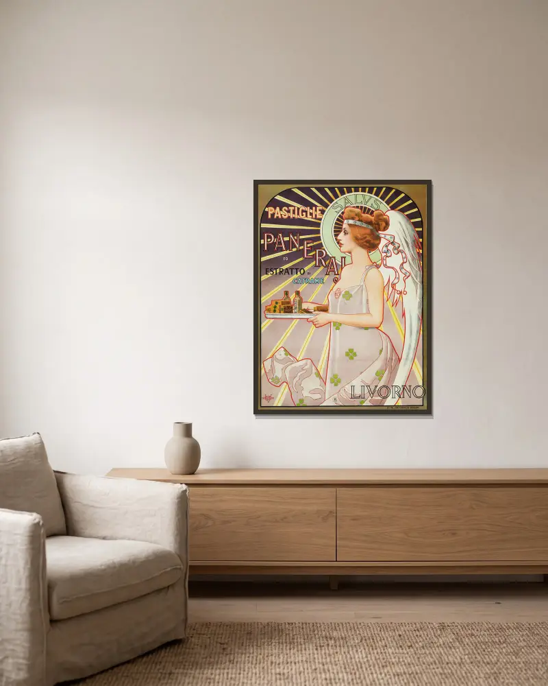 Pastiglie Paneraj Ed Estratto Di Catrame, Livorno av Vittorio Matteo Corcos inramad på en vägg