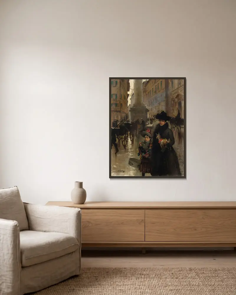 Piazza Santa Trinità, Florence av Vittorio Matteo Corcos inramad på en vägg
