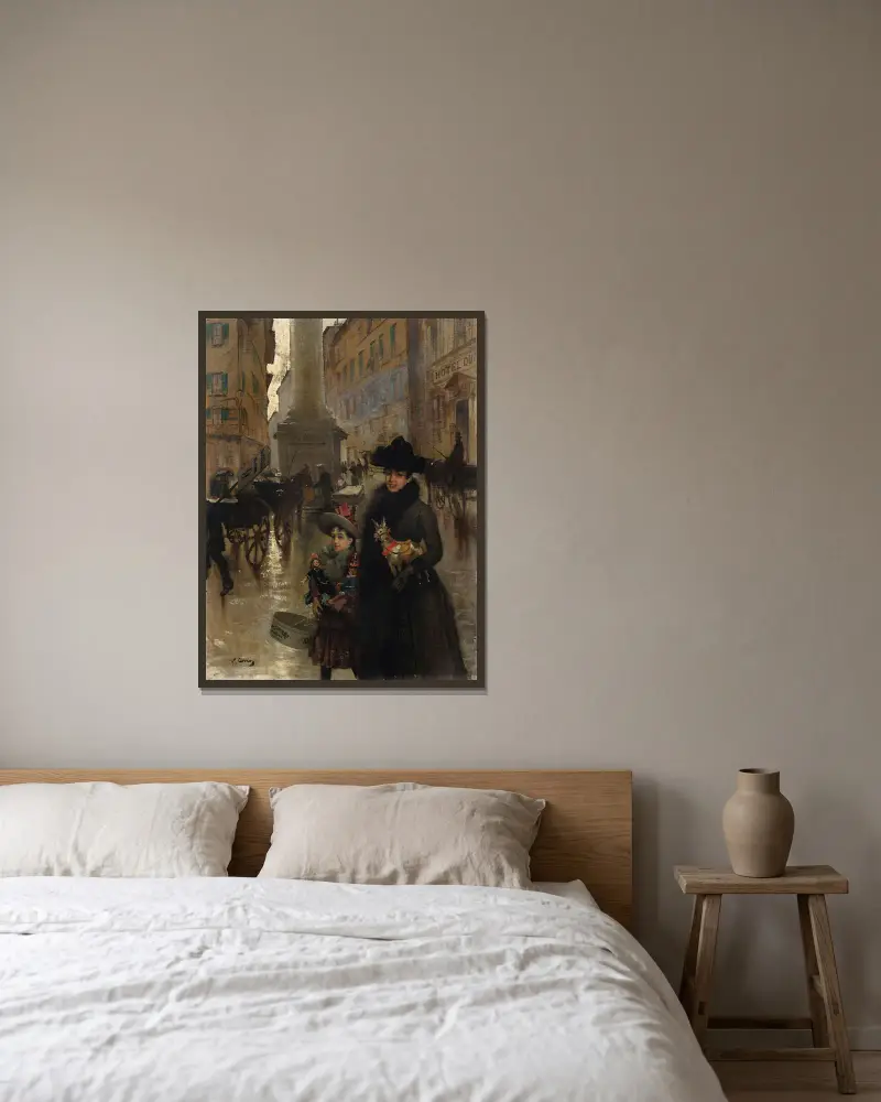 Piazza Santa Trinità, Florence av Vittorio Matteo Corcos inramad på en vägg