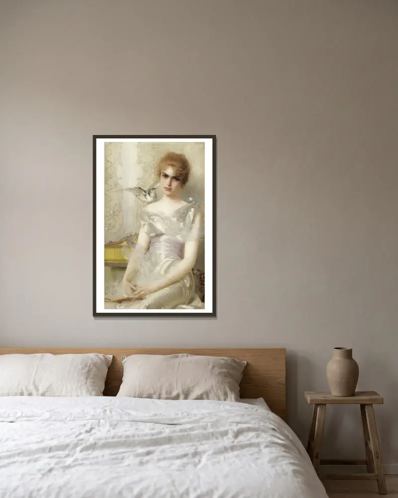 Portrait de jeune femme av Vittorio Matteo Corcos inramad på en vägg