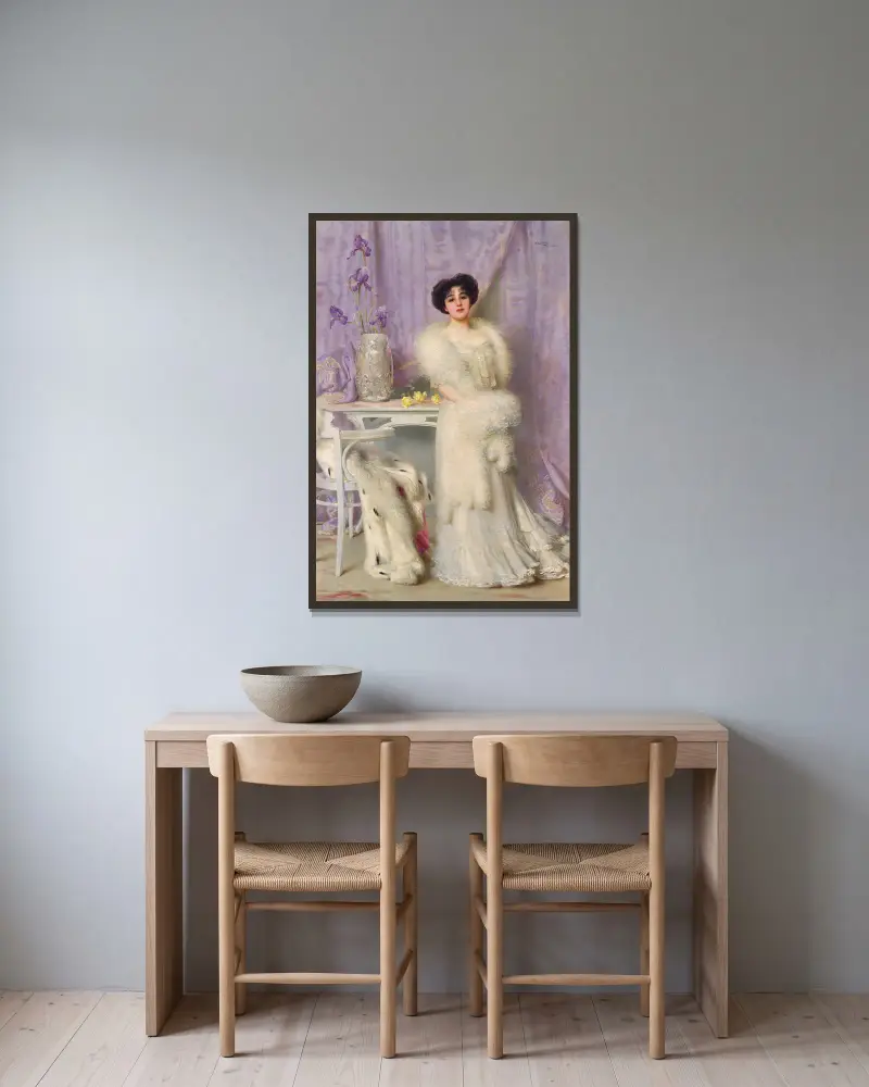 Portrait of Diane de la Bouchère av Vittorio Matteo Corcos inramad på en vägg