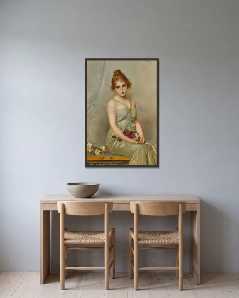 Der Blumenstrauß von Vittorio Matteo Corcos gerahmt an einer Wand