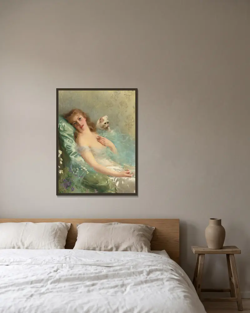 Bílá kočka, Vittorio Matteo Corcos v rámu na stěně