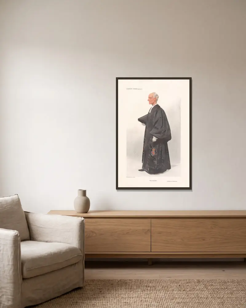 Prästerskap. 'Kyrkoherden'. Archdiakon Wilberforce av Leslie Matthew Ward inramad på en vägg
