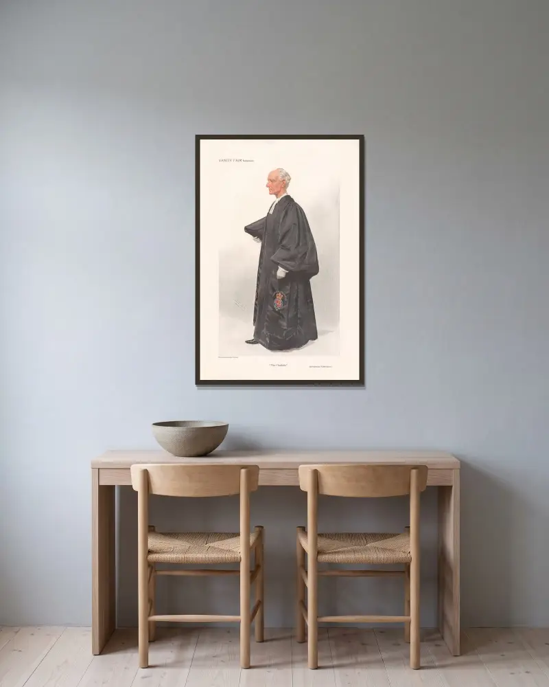 Prästerskap. 'Kyrkoherden'. Archdiakon Wilberforce av Leslie Matthew Ward inramad på en vägg