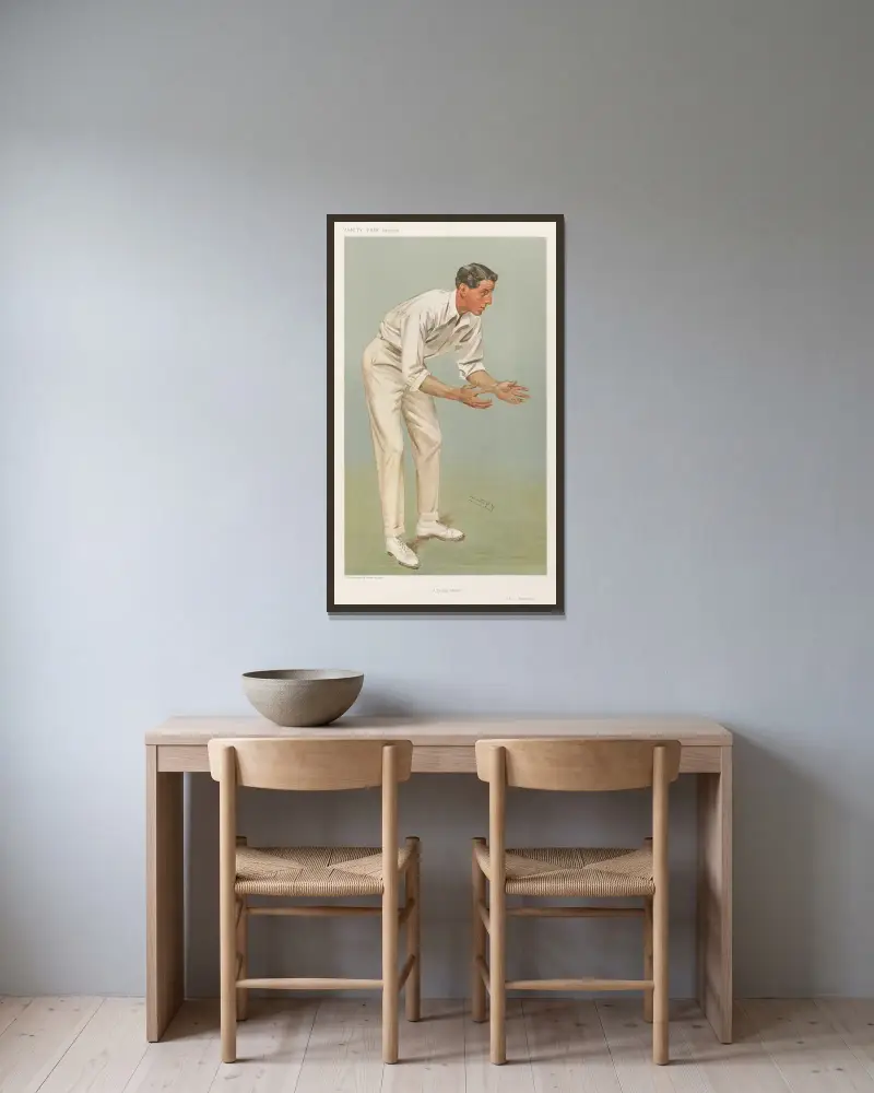 Cricket. ‚A Century Maker'. K.L. Hustings. 14. August 1907 von Leslie Matthew Ward gerahmt an einer Wand