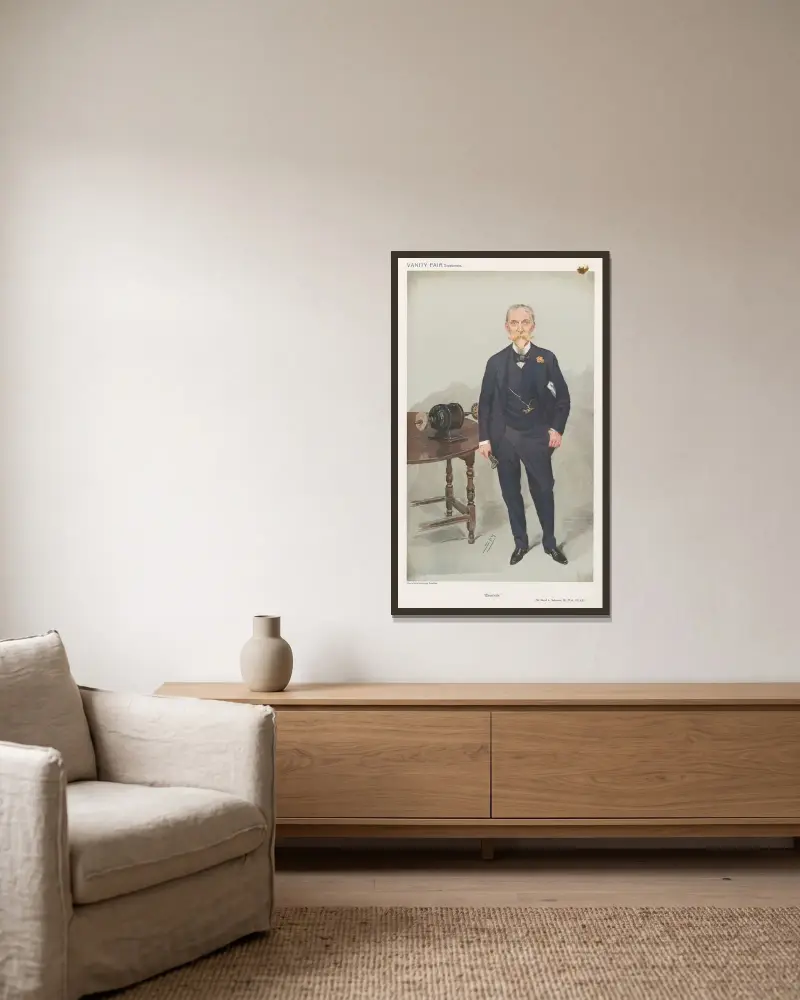 Ärzte und Wissenschaftler. „Elektrizität“. Sir David L. Salomons von Leslie Matthew Ward gerahmt an einer Wand