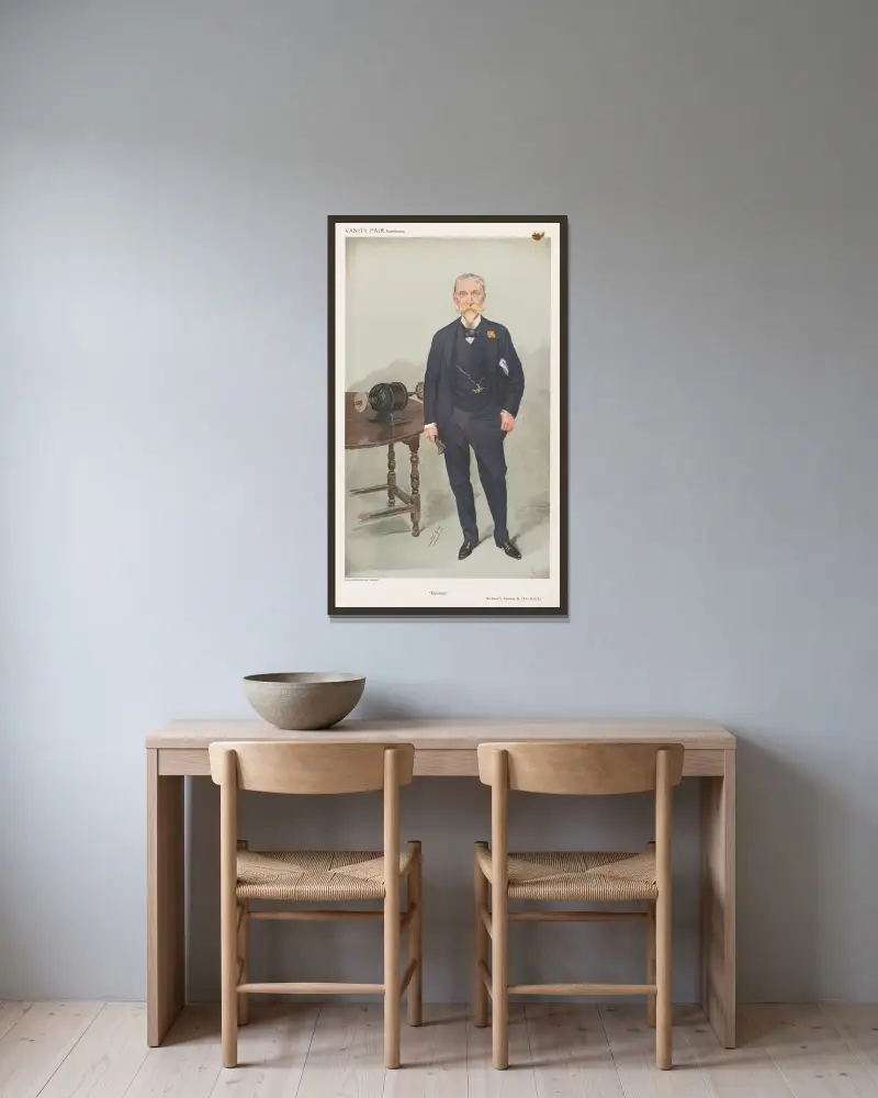 Ärzte und Wissenschaftler. „Elektrizität“. Sir David L. Salomons von Leslie Matthew Ward gerahmt an einer Wand