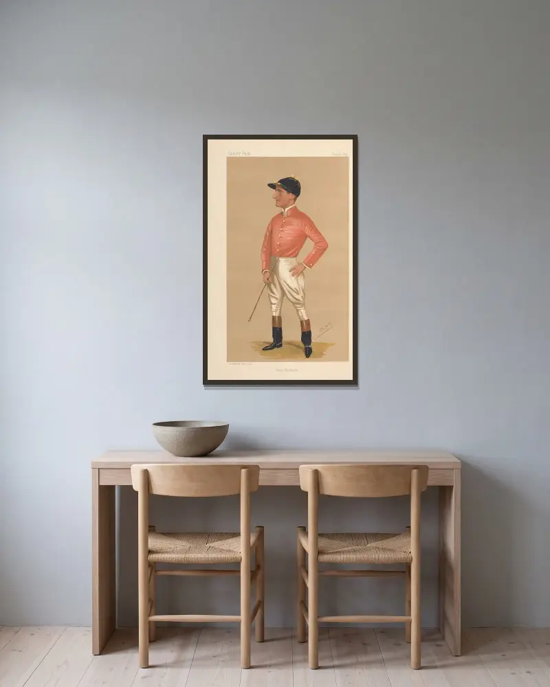 Jockeys; James Woodburn, June 21, 1890 av Leslie Matthew Ward inramad på en vägg