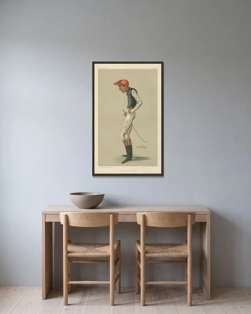 Jockeys; 'Favoritjockeyn', Fred Archer, 28 maj 1881 av Leslie Matthew Ward inramad på en vägg
