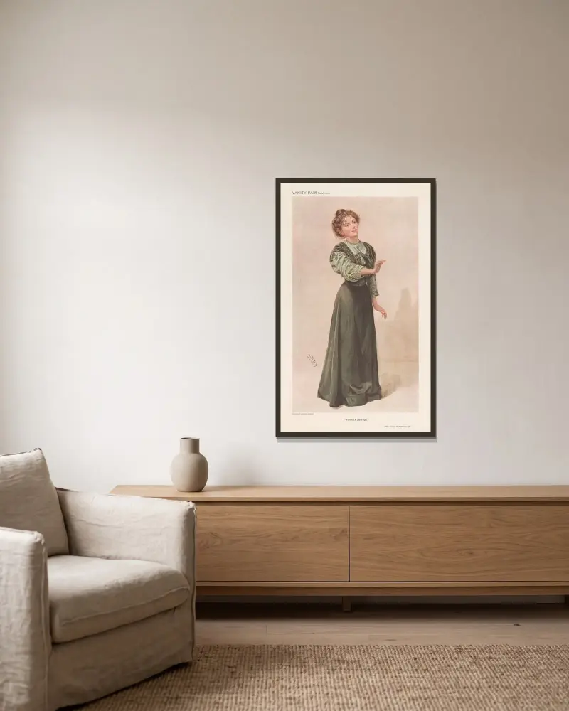 Ladies; ‘Women’s Suffrage’, Miss Christabel Pankhurst av Leslie Matthew Ward inramad på en vägg