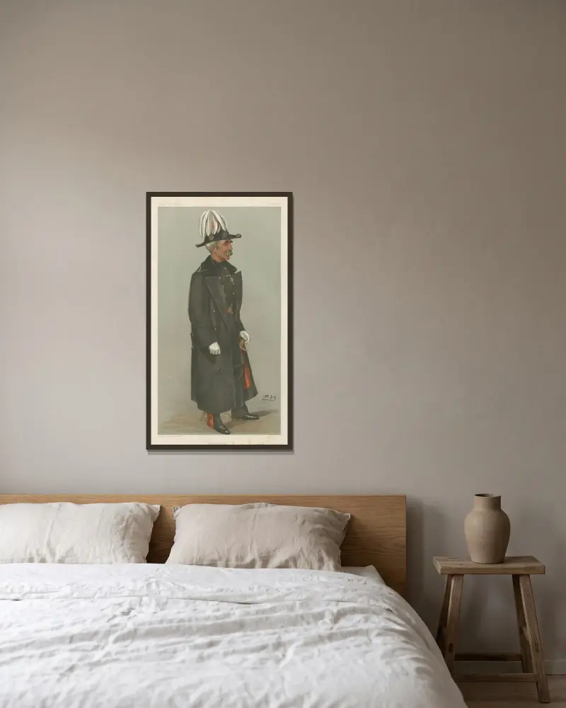 Militär und Marine; „Heimdistrikt“, Generalmajor Sir Henry Trotter, 9. Januar 1902 von Leslie Matthew Ward gerahmt an einer Wand